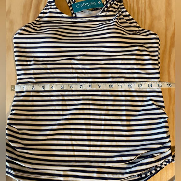 Calypsa by Modli Maya Swim Top Tankini White Navy Gold Striped - Picture 11 of 12